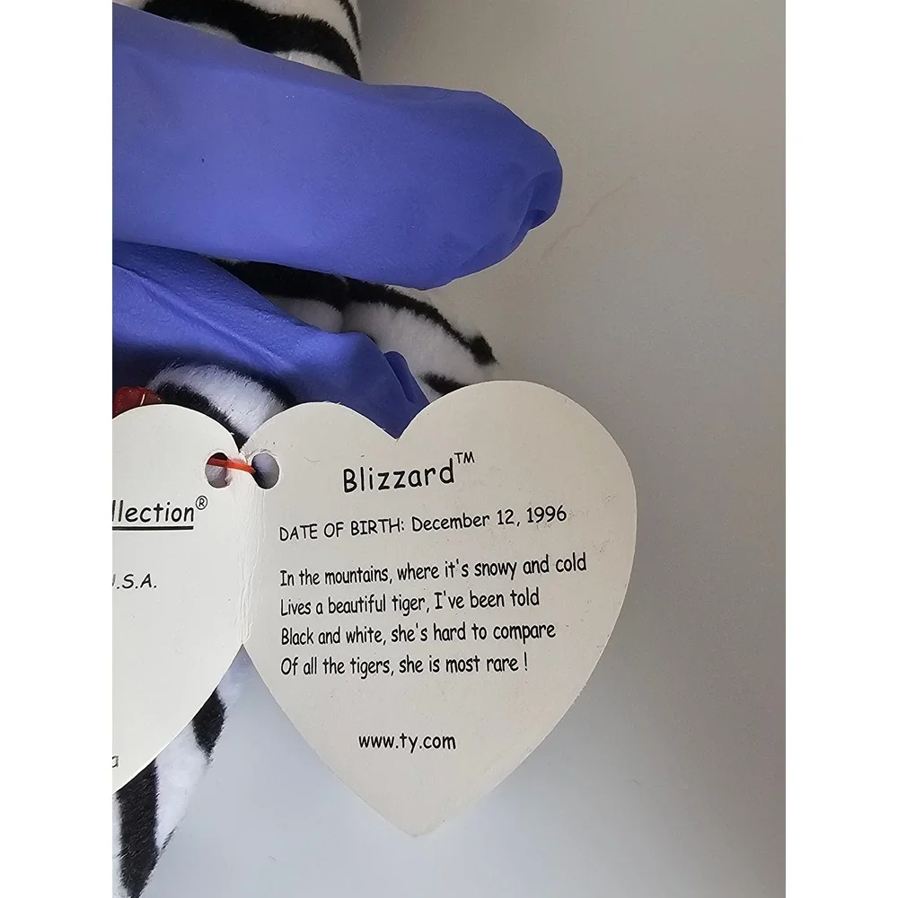 Ty Beanie Babies Blizzard White Tiger Plush 1996 Blue Eyes Heart Tag 4163